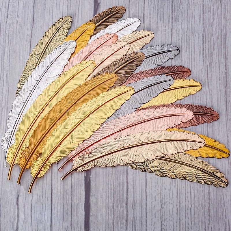 

6pcs Random Classic Feather Bookmark Alloy Metal Material Feather Shape Bookmark Book Decoration Small Ornament Retro Metal Feather Bookmark