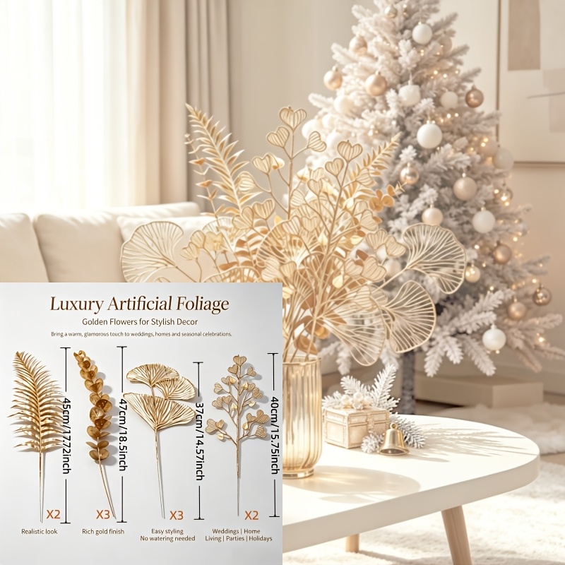 TEMU 10pcs Assorted Set, Complete With Eucalyptus Leaves, Ginkgo Leaves, Heart-shaped Leaves, Persian Leaves, Multi-leaf Type Combination, High