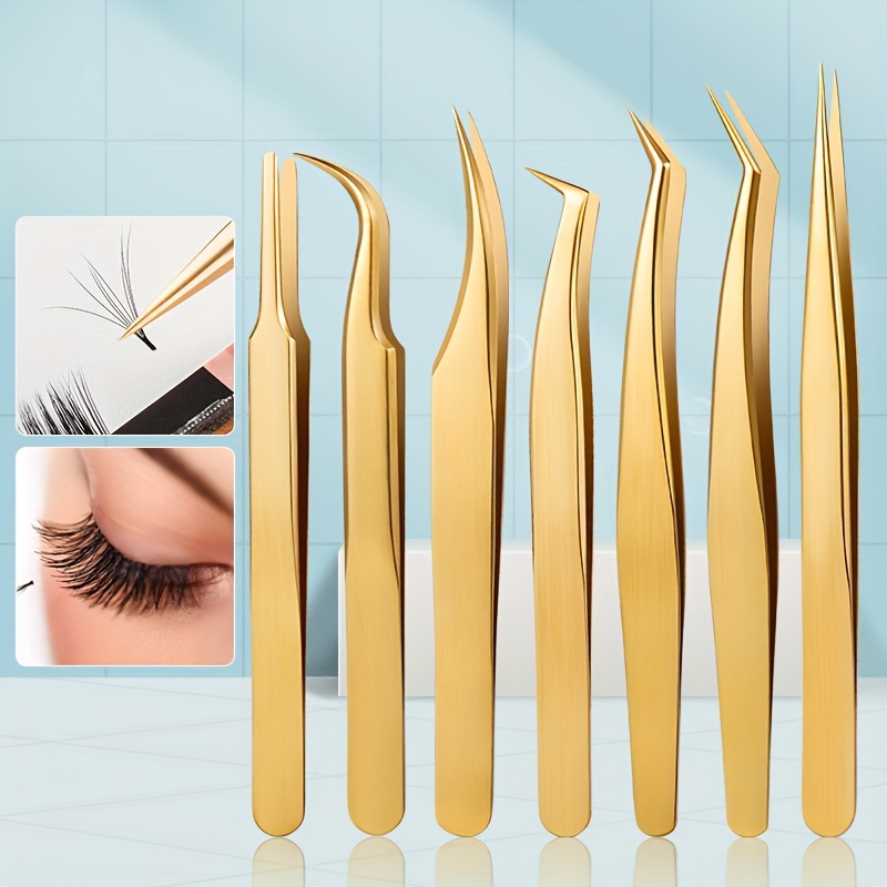 

7 Pcs Stainless Steel Eyelash Tweezers Set For Planting False Eyelashes And Eyebrow Grooming