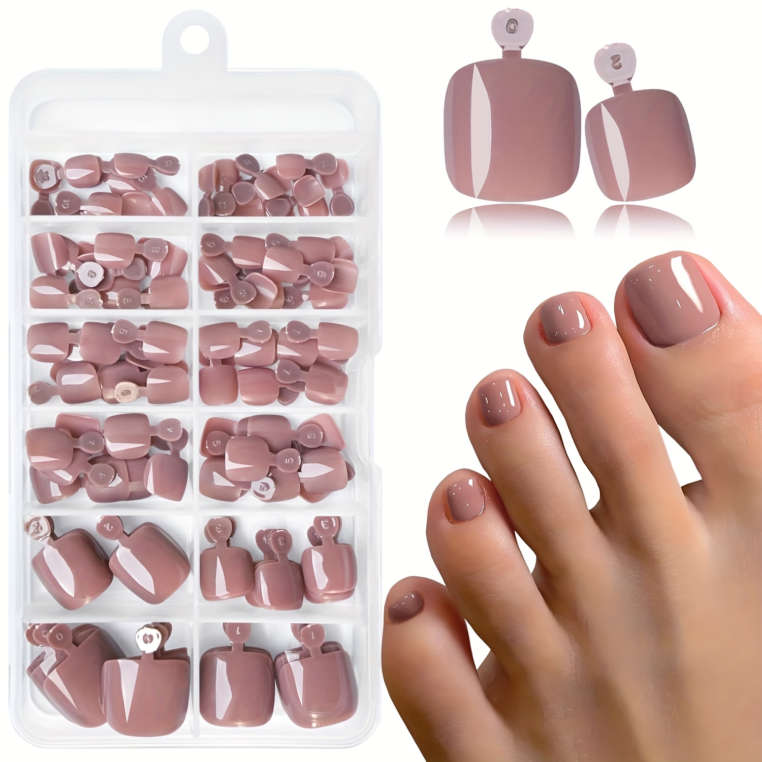 TEMU 120pcs Coffee Press On Toenails Women Fake Toe Nails, Coffee Fake Toenails Press On Toe Nail Tips Artificial False Toenails For Women Minimalist