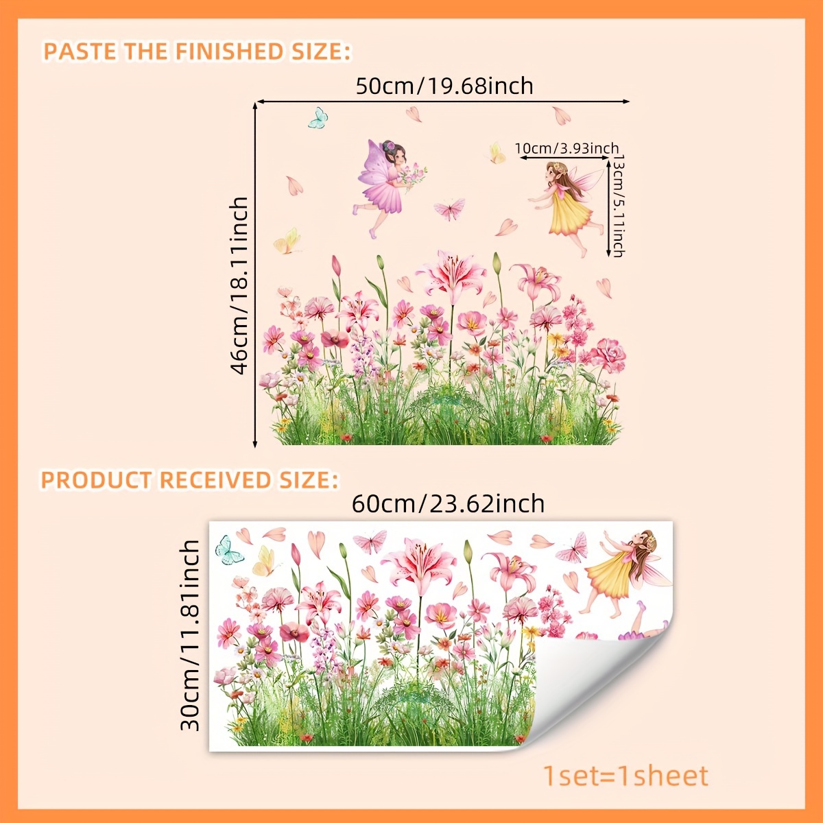 Image of 1pc Pink Floral Fairy Window Sticker | 30*60cm Double-sided Static Cling, Reusable Pvc, Contemporary Style (dj9009-yj)