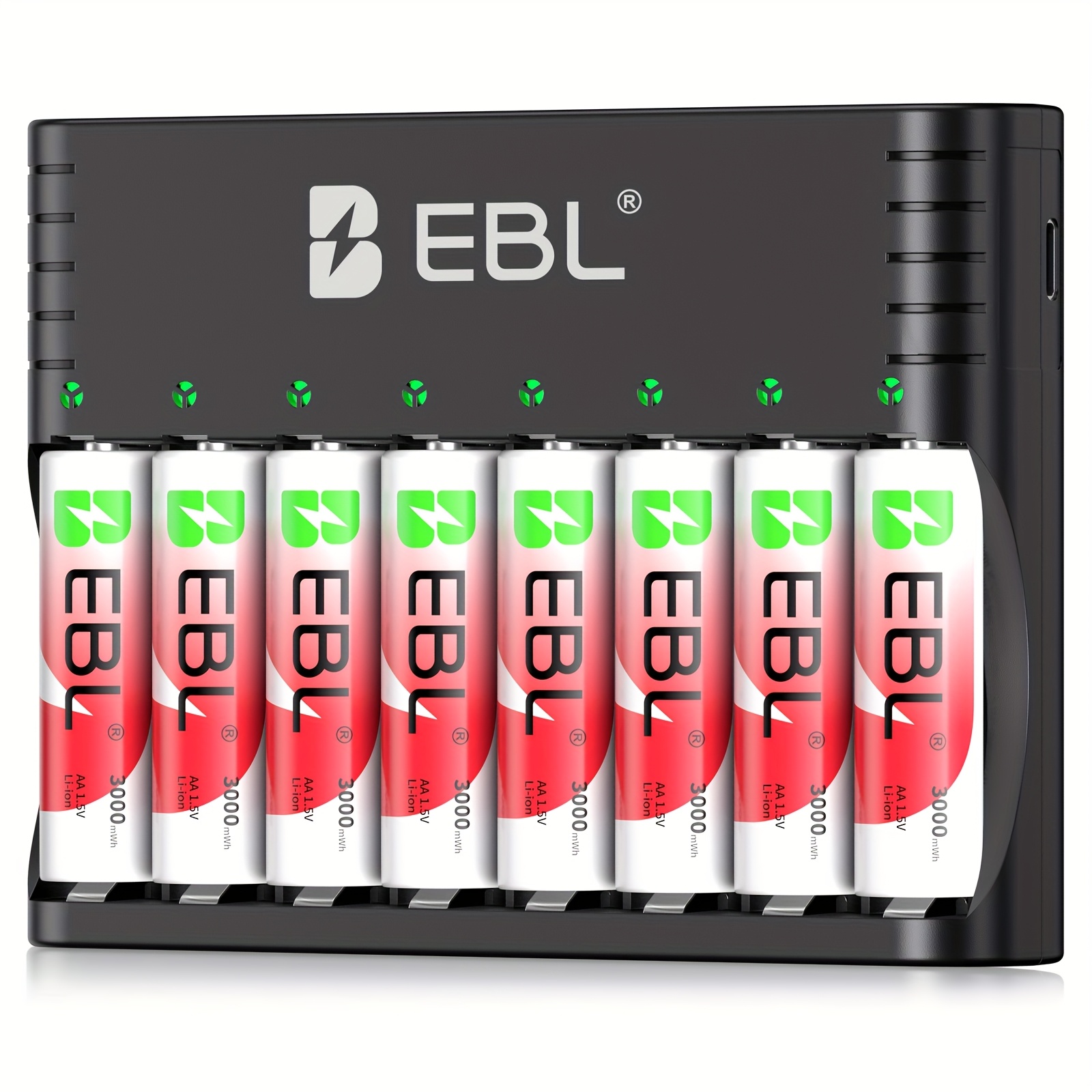 TEMU 8pcs Ebl 1.5v Aa Rechargeable Batteries 3000mwh 1100cycles Lithium Battery With Battery Charger