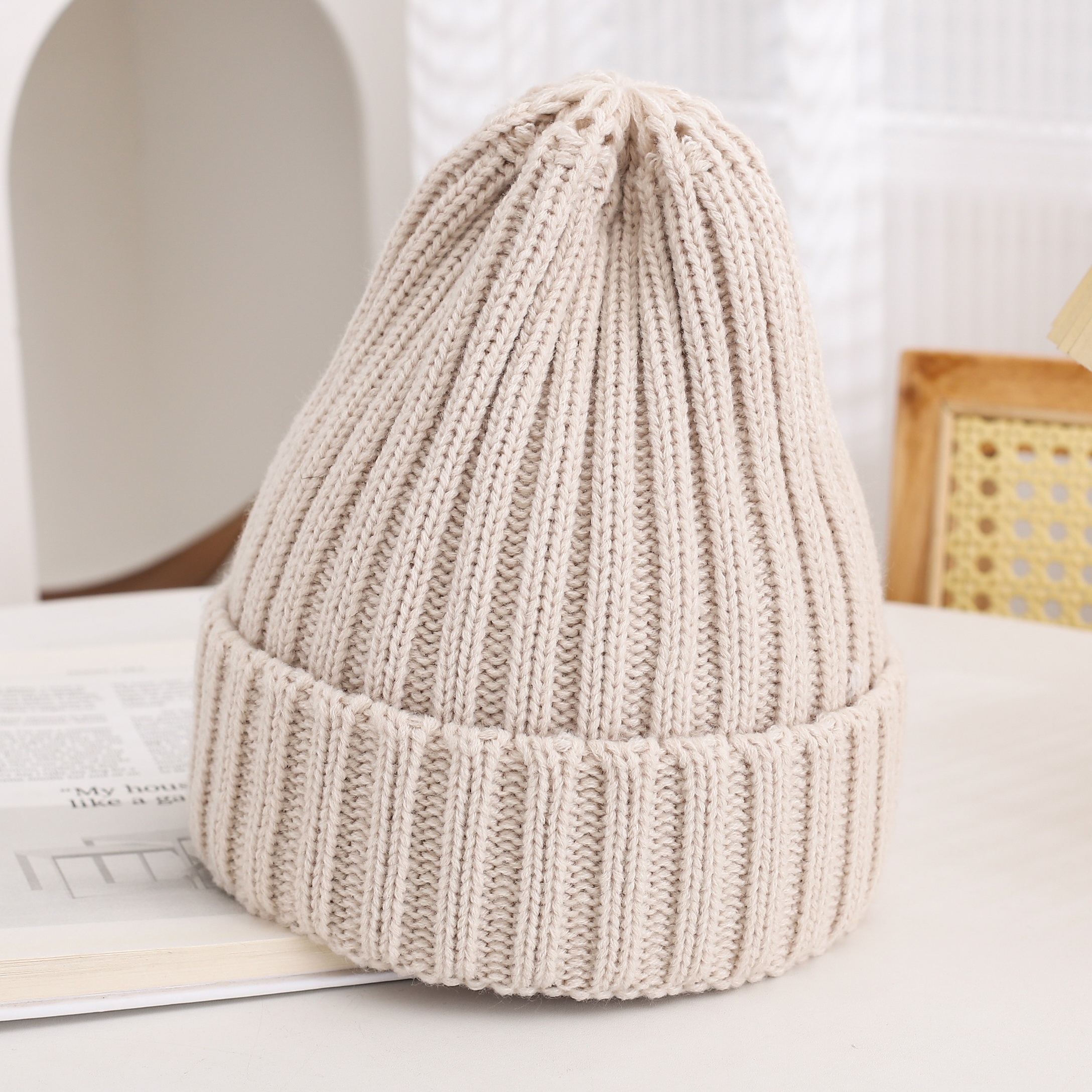 Image of Autumn Winter Style Beanie Solid Color Cap Versatile Fashion Hat