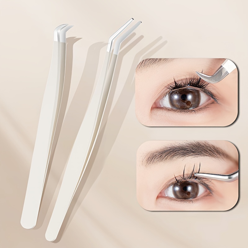 

2pcs False Eyelash Tweezers - Professional Lash Extension Tools For Beginners & , White Ergonomic Handles, For Flawless Application