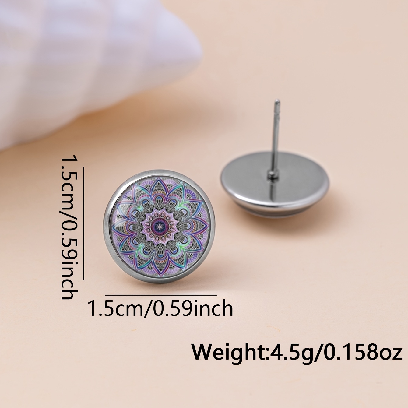 Purple Blue Mandala Pattern Stud Earrings, Women's Gift