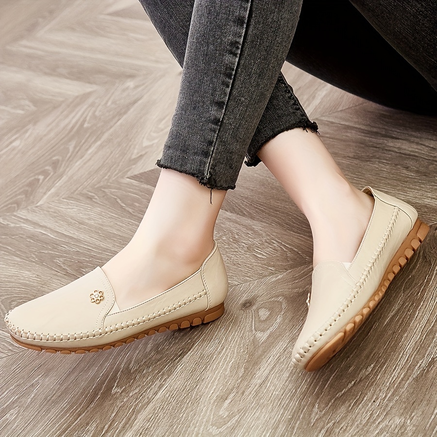 women s solid color flat loafers casual slip soft sole shoes details 2