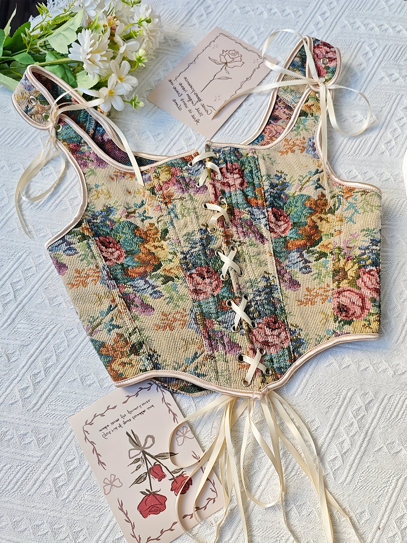 floral pattern polyester corset top - Temu