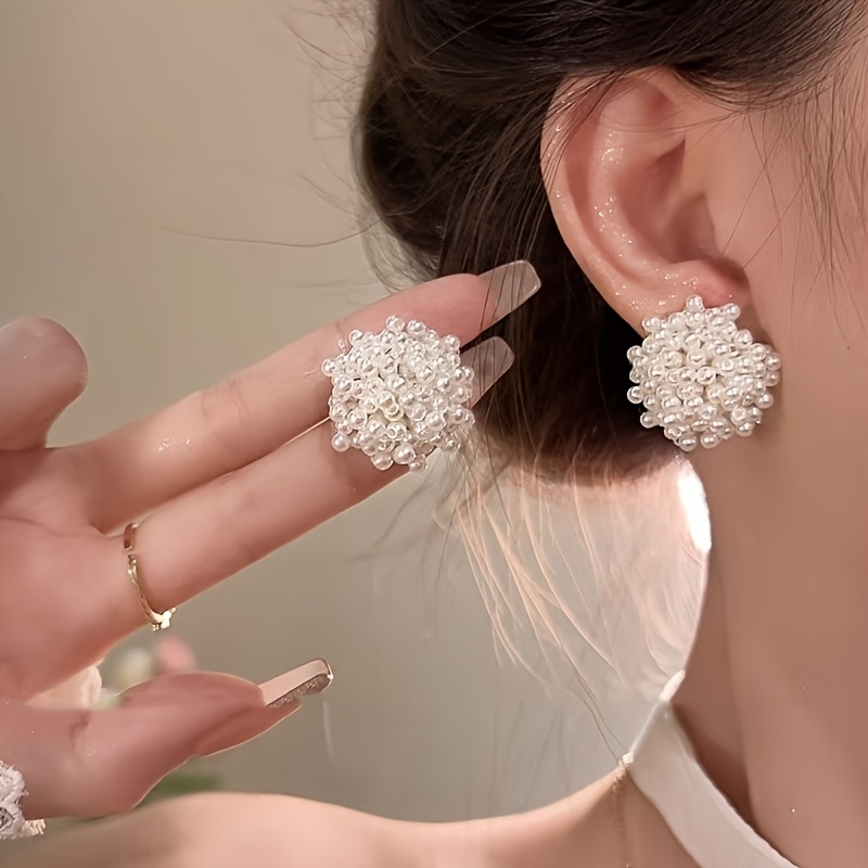 Image of Elegant White Spherical Pearl Earrings - Fashionable, Versatile, Festive Gift Additions For Women