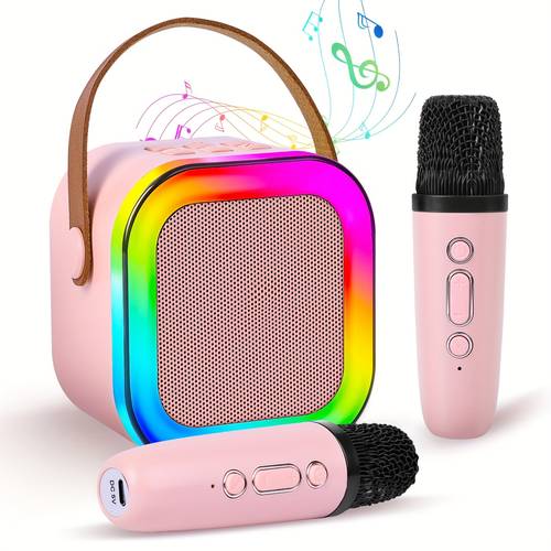 smart speaker portable speaker type c charging 1pc karaoke machine 2 microphone rgb colorful lighting effects multiple voice changing effects suitable for family birthday parties home karaoke