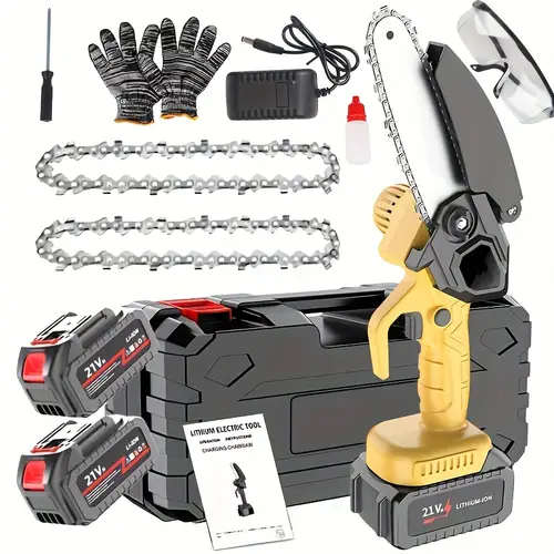 6 inch mini electric chainsaw pruning saw with safety lock 2 batteries and all accessories fast cutting performance ideal for work and perfect gift for male gardening enthusiasts or fathers day