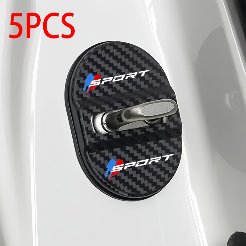 TEMU Juego de 5 protectores de cubierta de cerradura de puerta de coche de deportivo, y azul, con diseño de de fibra de carbono, con funciones de