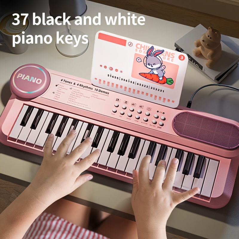  keyboard key multifunction early education musical instrument beginners piano for boys girls finger music playset ideal for christmas halloween birthday gift battery usb powered abs material rose red options details 2