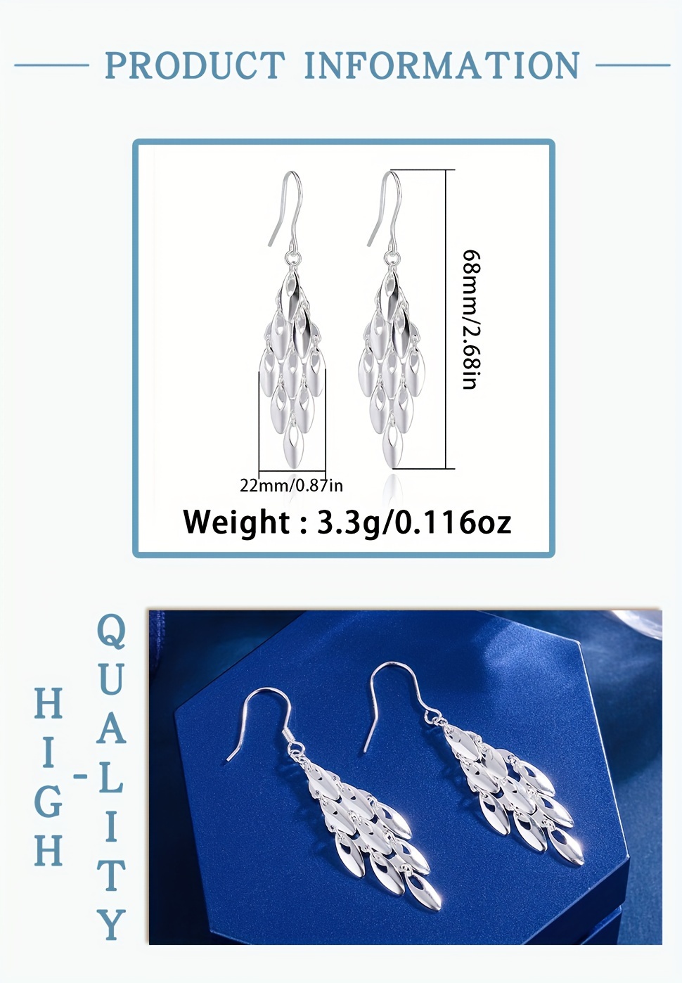 elegant s925 sterling silvery   tail dangle earrings with long tassel bohemian style hypoallergenic for everyday party wear details 1