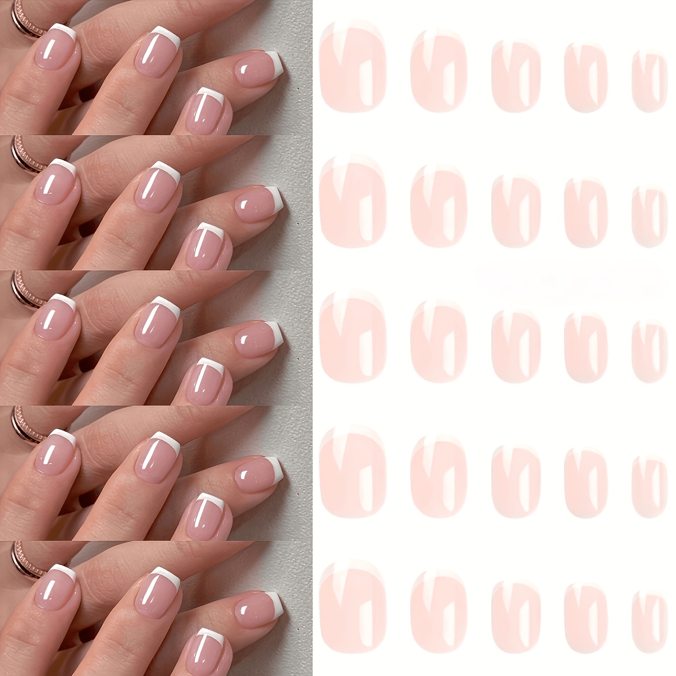 TEMU 61pcs (60pcs Wearable Nail Pieces And 1pc Packaging Bag) Short Rectangular Push-in Artificial Nails With Easy And Fashionable Design White Edge