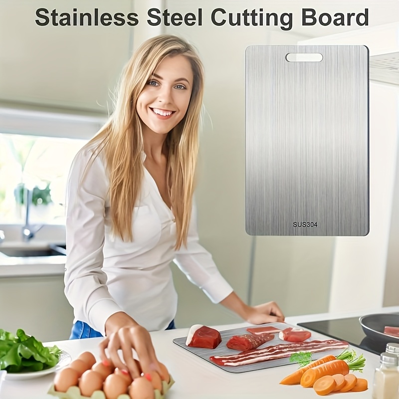 This High-Quality Stainless Steel Cutting Board Is Rust-Resistant And Can Be Used on Both Sides. It'S Suitable for Cutting Meat, Fruits, And Vegetables, Is -Grade, Can Be Washed with Water, And Is Durable. Available in Various Sizes