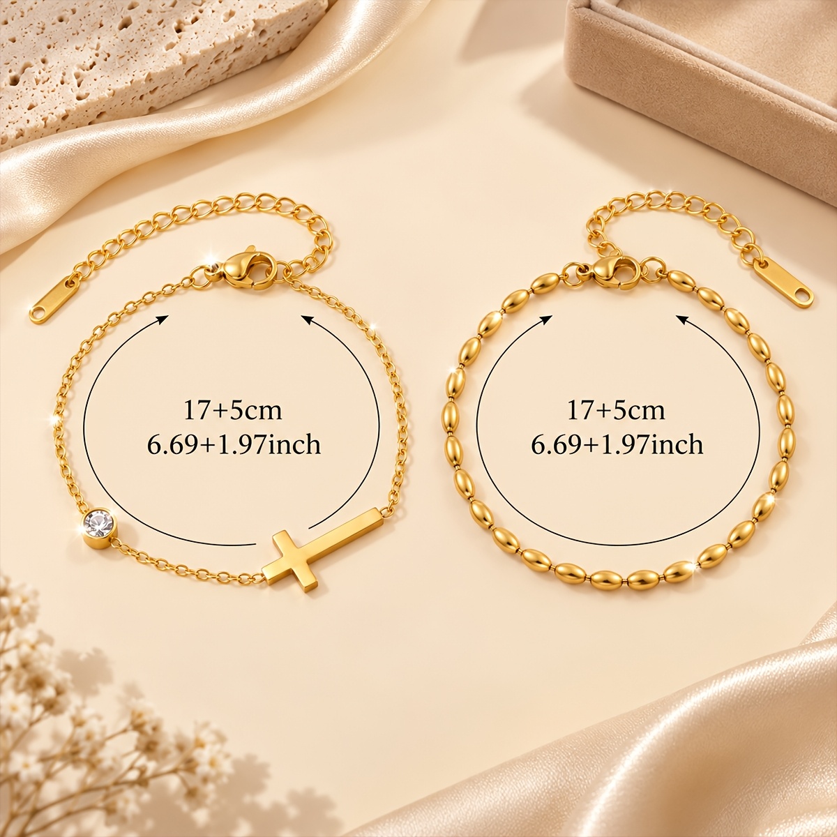 ACNODE Double-Layer Bracelet with Cross-Link Chain & Heart Pendant