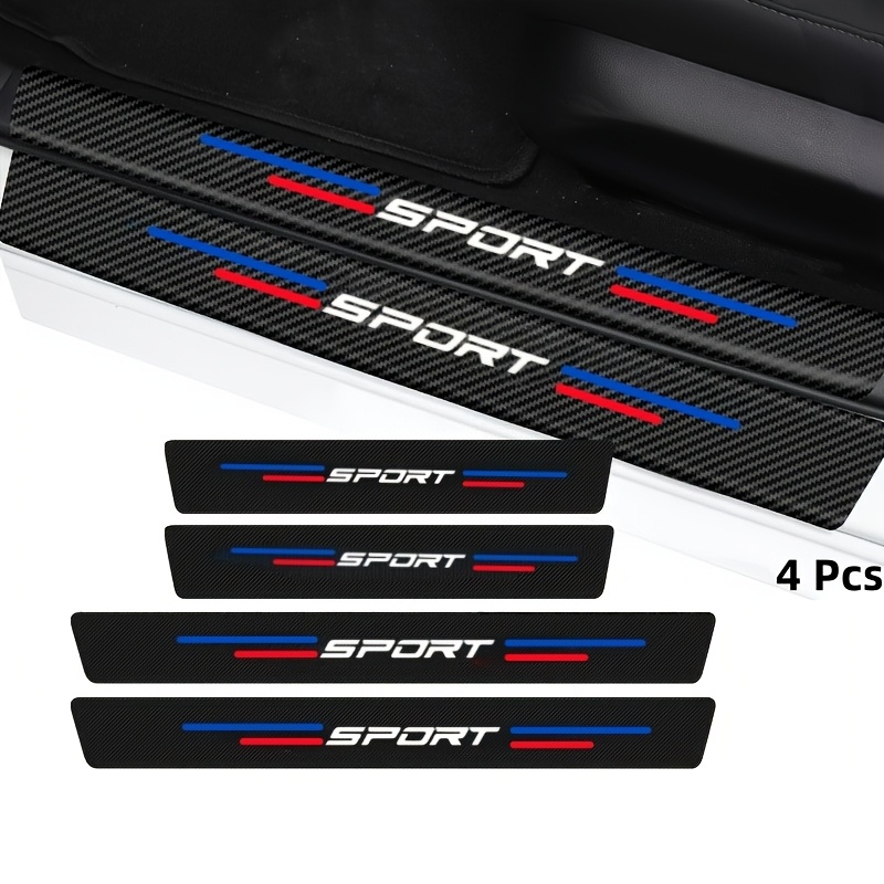 E-shop 4/5 Stück Carbonfiber-Optik Auto-Schwellenschutzstreifen, Rot Blau Farbkombination, Kofferraum-Schutzstreifen für sportlichen Look, Kratzschutz,