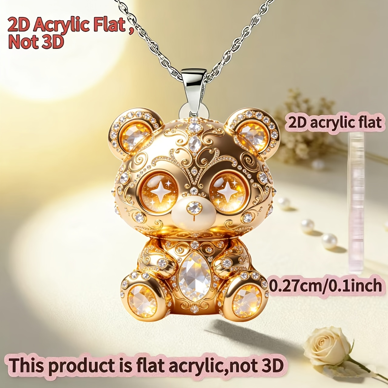 Novelty Shining Bear Acrylic Printed Pattern Necklace