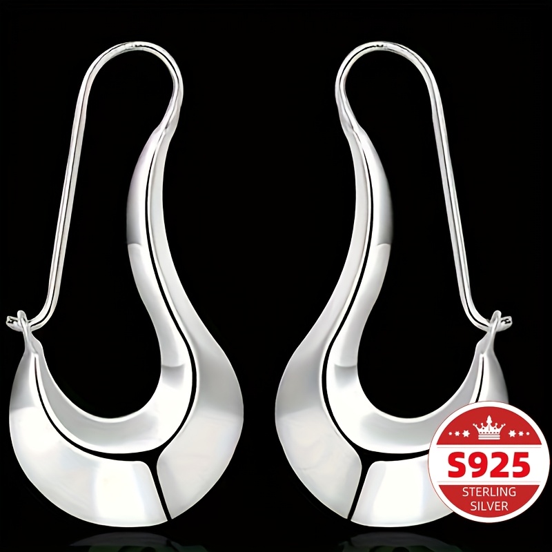 TEMU S925 Sterling Silvery Sexy Minimalist Style Creative Personality Hoop Earrings Casual Attire Accessories Women's Gift