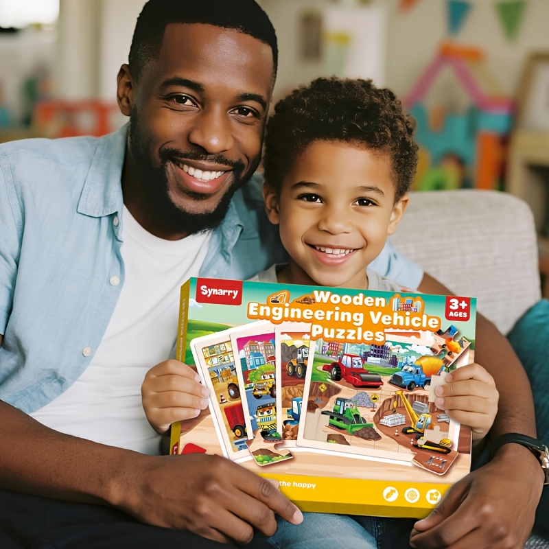 TEMU Large Wooden Construction Vehicle Puzzles For -6, 24pcs Monster Truck Puzzles For Kids Ages 4-6, Highquality Puzzle, Construction Toys For 3 4