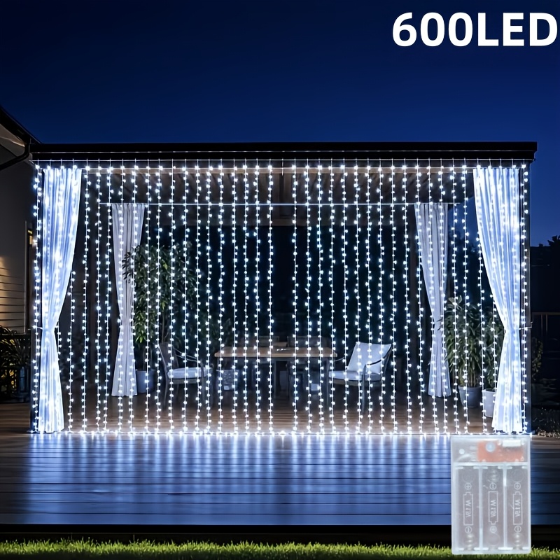 TEMU 1 Paquete de Cortinas de LED, 600 LED 8 Luz para Patio Exterior para Jardín Boda Halloween Decoración Navideña