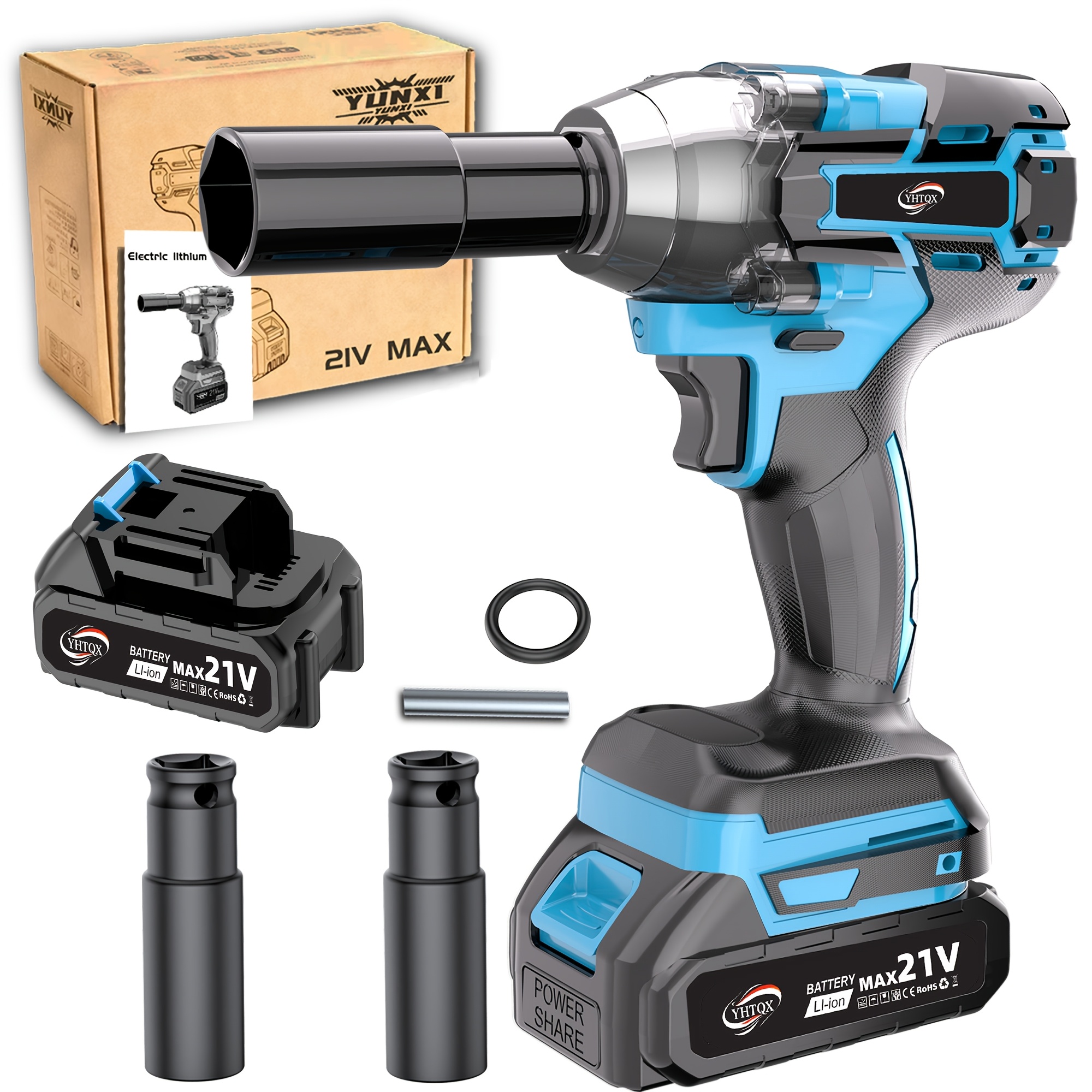 E-shop Tragbarer Hochleistungs-Blau-Lithium-Batterie-Schlüssel, leichtes und effizientes Werkzeug, Brushless-Elektroschlüssel mit hohem Drehmoment,