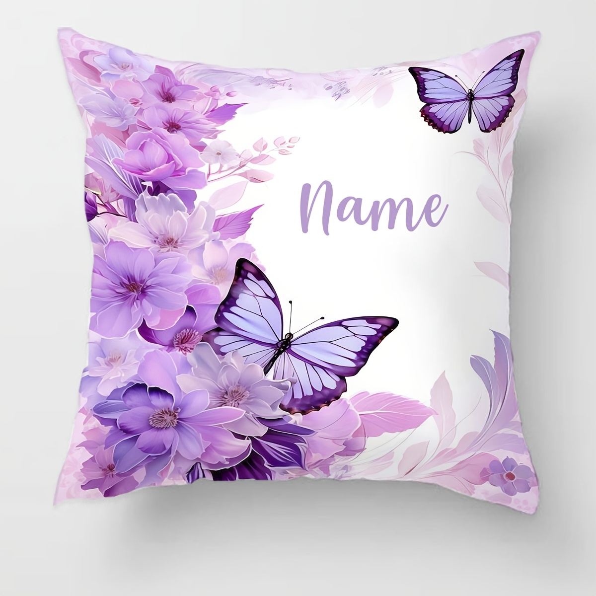 TEMU Impression 2D - 1 Taie d'oreiller personnalisée 18x18 pouces/45x45 cm à imprimé floral papillon violet - Taie d'oreiller en peluche