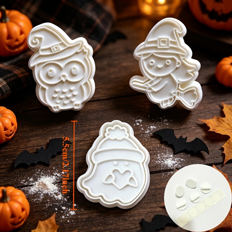 TEMU 3pcs Halloween Cookie Cutter Mold, Press Cookie Mold For Cake Baking Decoration, Halloween Party Baking Supplies, Cutting Mold (free Handle