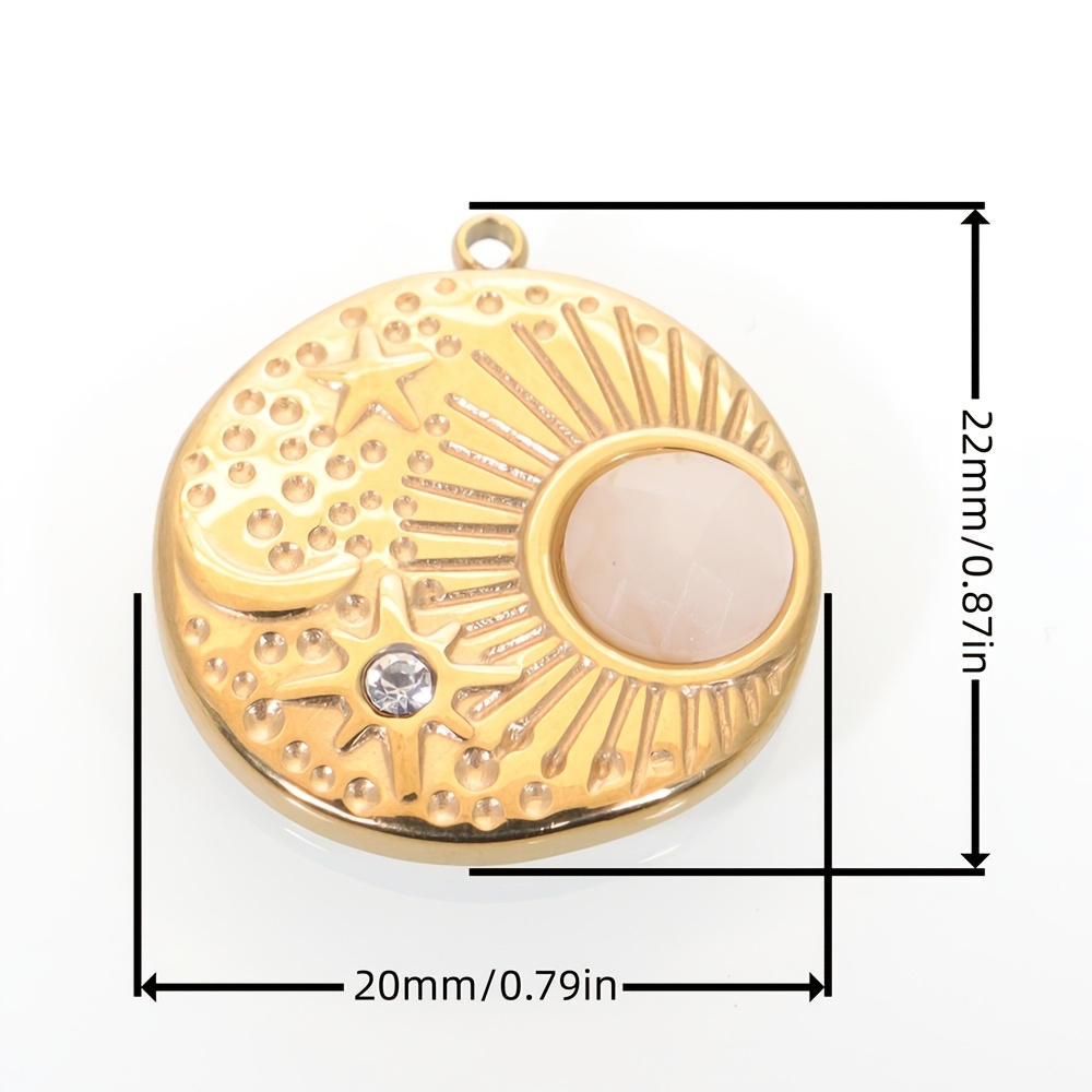 TEMU 1pc 20MM Pendentifs Ronds en Acier Inoxydable Plaqué Or 14K Soleil Étoile Lune | Breloques pour Collier, Boucle d'Oreille, Fabrication de Bijoux
