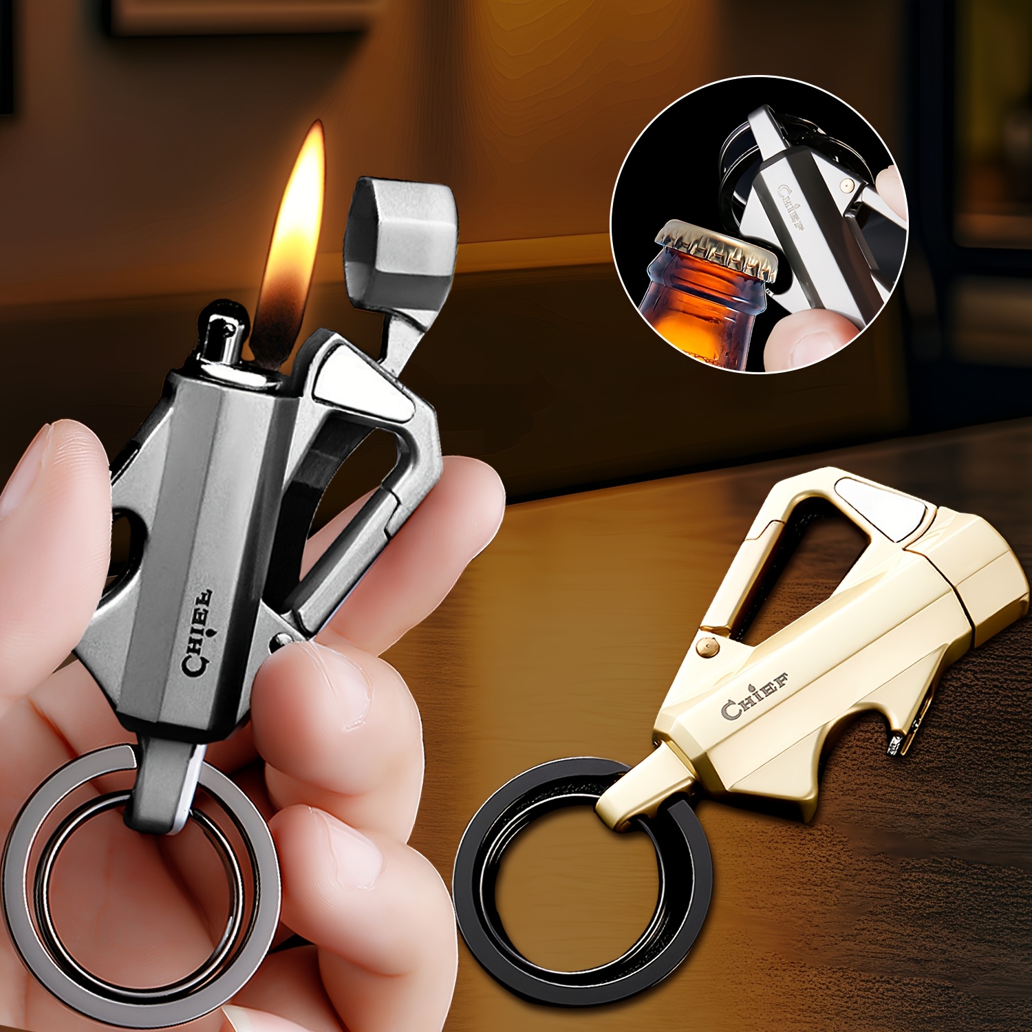Butane Lighter Bottle Opener Keychain With Lighter Portable
