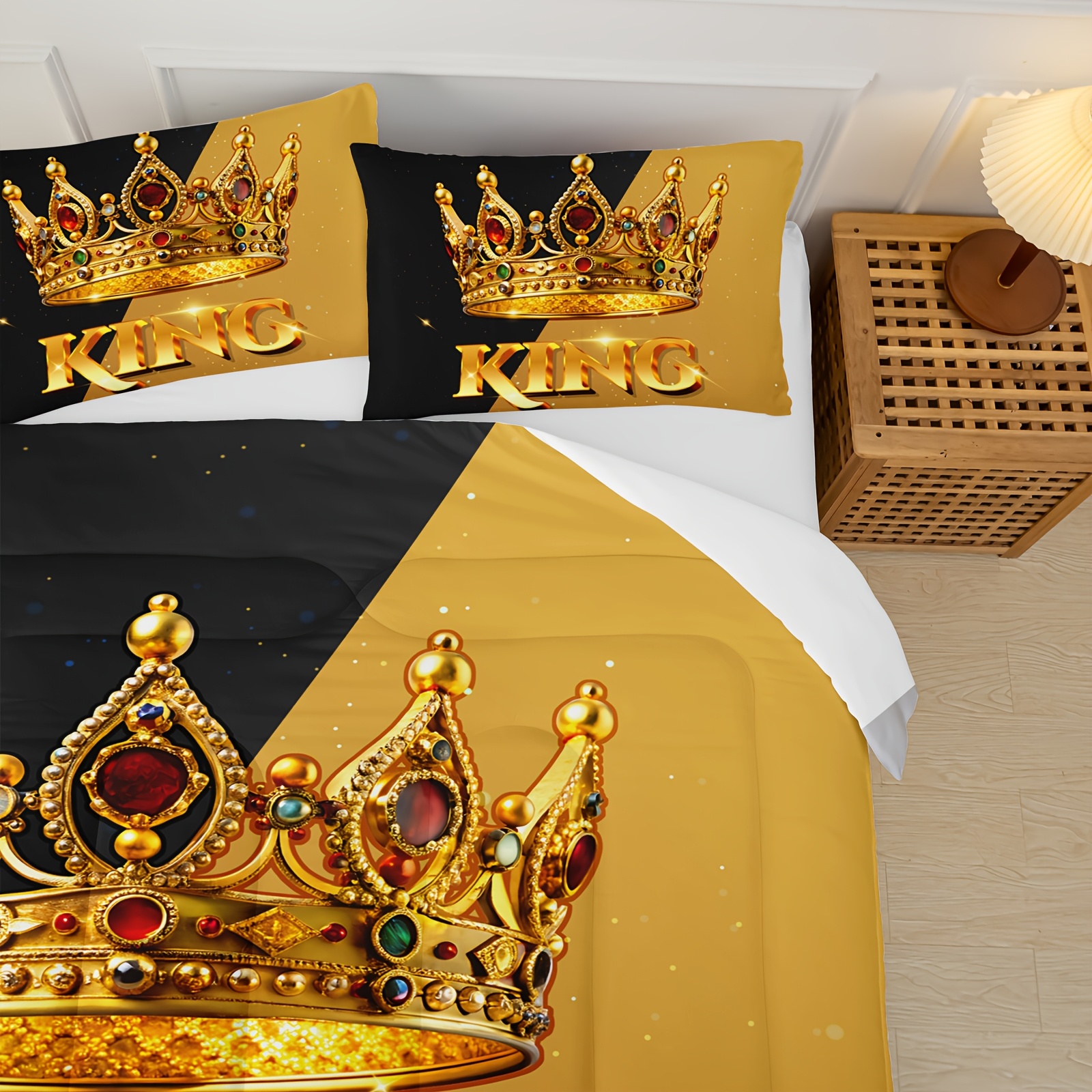 3pcs king queen   letter print quilt set couples quilt set ruby   print black and yellow bedding set valentines day themed wedding room decor 1 quilt 2 pillowcases without pillow core Product details 4