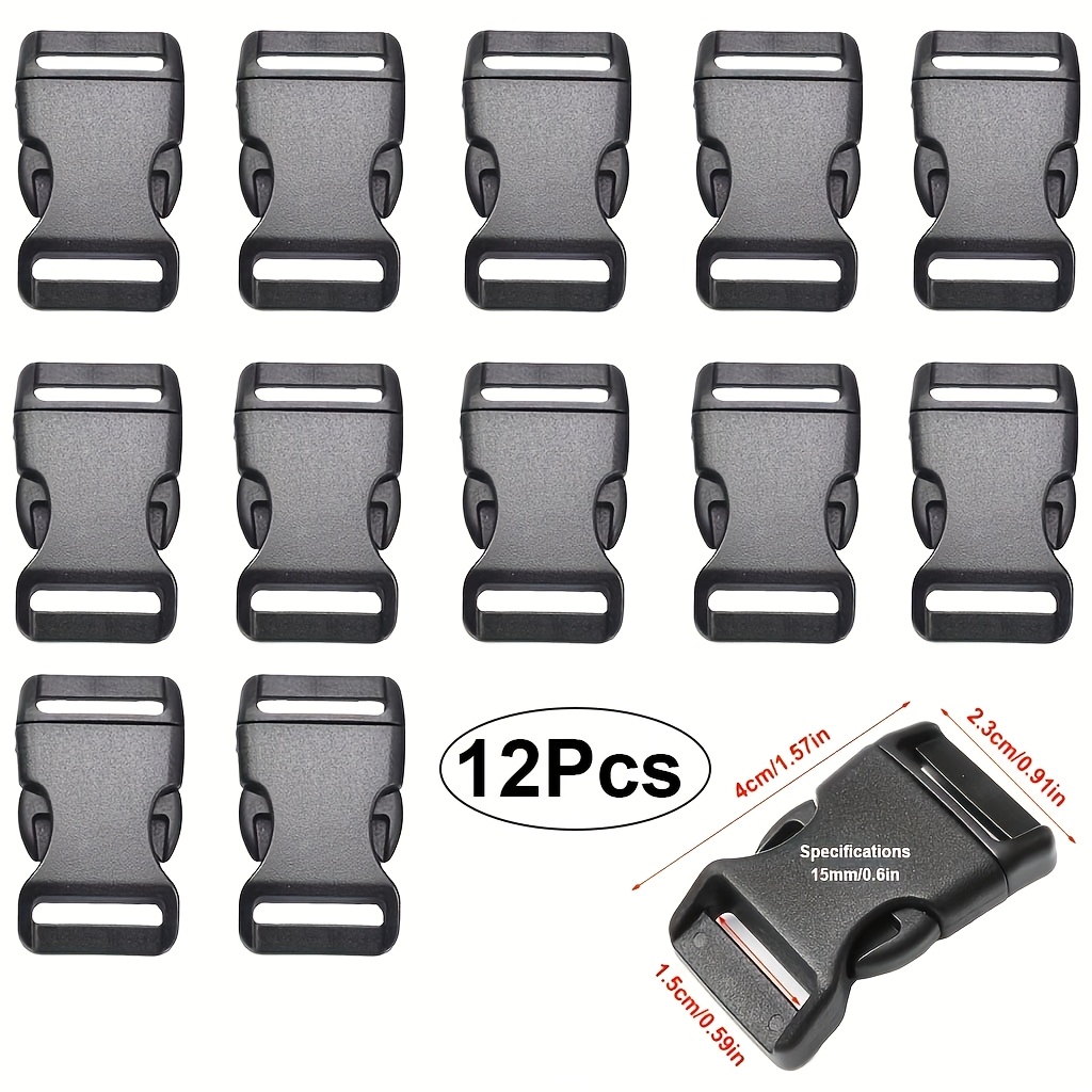 Image of 12pcs Black Plastic Buckles, Release Strap Buckles, Slides Parachute Buckles For Diy Backpack Luggage Strap Paracord Bracelet Outdoor Pets Collar Strap Webbing Bag Backpack Sewing Accessories
