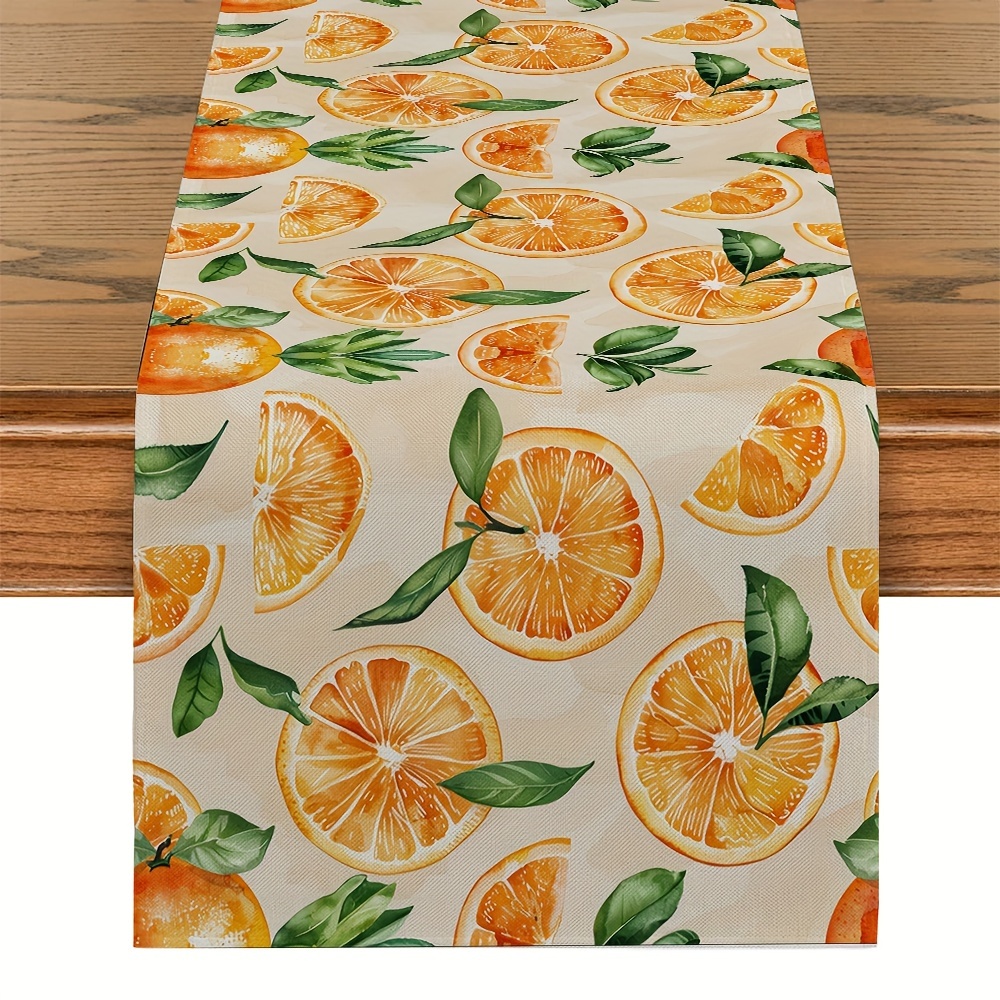 

1pc, Table Runner, Fresh Orange Printed Table Runner, Summer Theme Dustproof & Wipe Clean Table Runner, Perfect For Home Party Decor, Dining Table Decoration, Aesthetic Room Decor