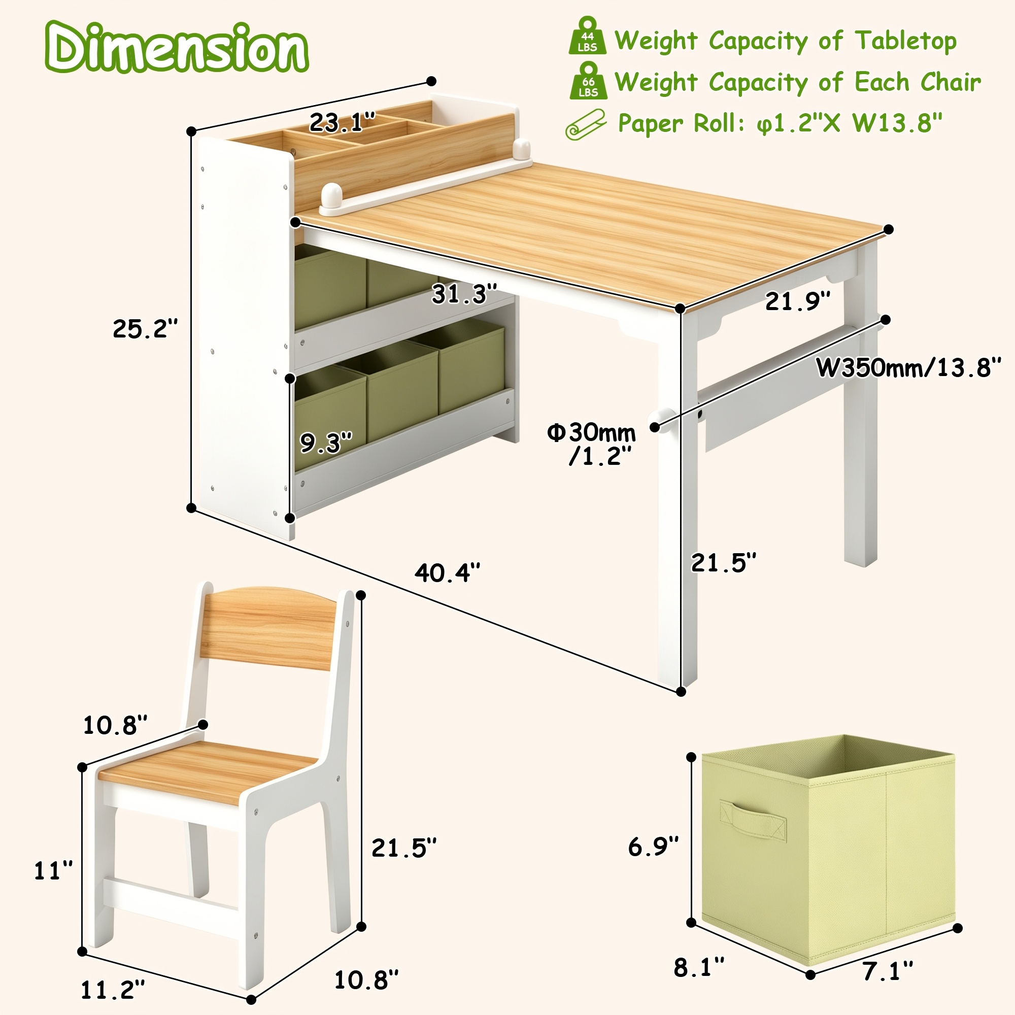 Children's Folding Art Desk & Chair Set with Storage Box & Tissue Holder - Wooden Table and Chair Suitable for, Assembly Compact Folding for Room, Playroom, Learning Table