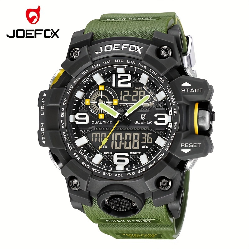 

Joefox Digital Men Wrist Watch, Military Tactical Waterproof Analog Quartz Watches For Men, Large Face Dual Display 56 Cm Large Face Led Watch, Sports Watches For Surf And Skate (green)