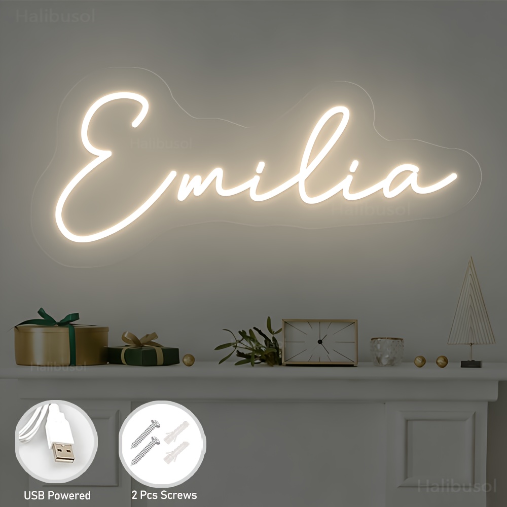 TEMU Custom Led Neon Light With Adjustable Brightness, Usb Powered – Personalized Wall Decor For Bedroom, Party, Or Living Room, Perfect Gift For