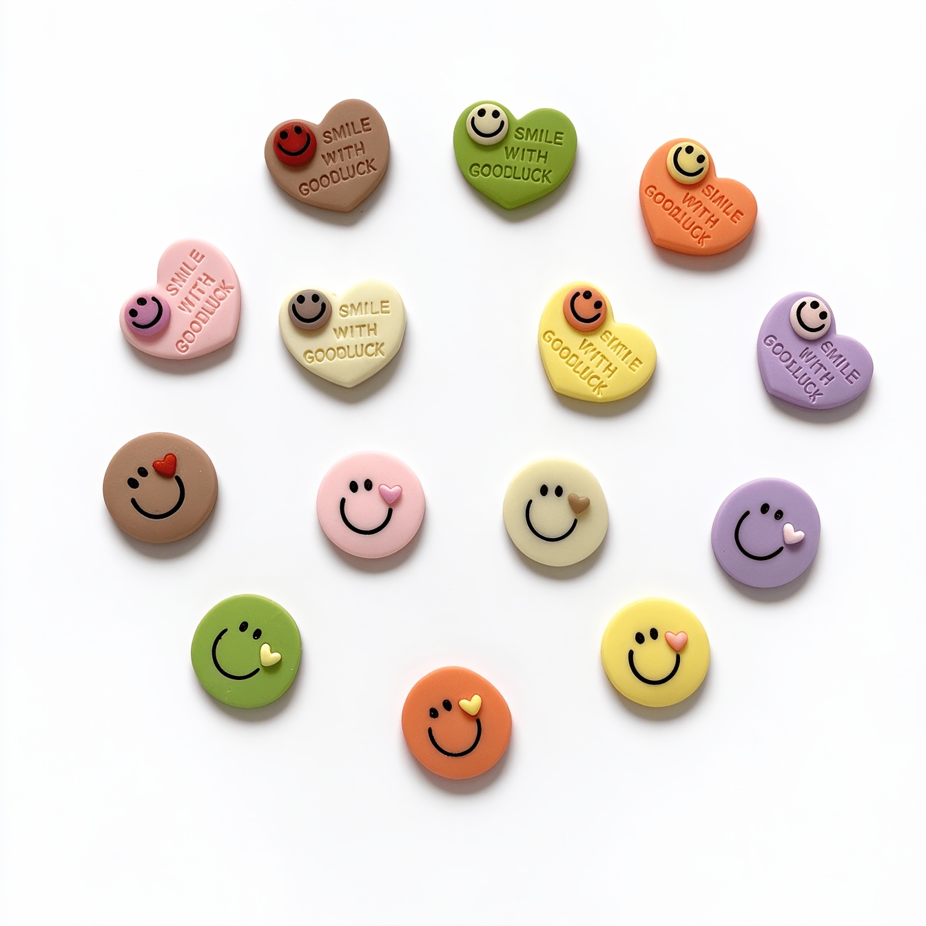 Image of 14pcs Happy Face Heart Refrigerator Magnet Set - Strong, Colorful Decorative Magnets For Whiteboards, Office Cabinets & Dishwashers - Perfect For Decor