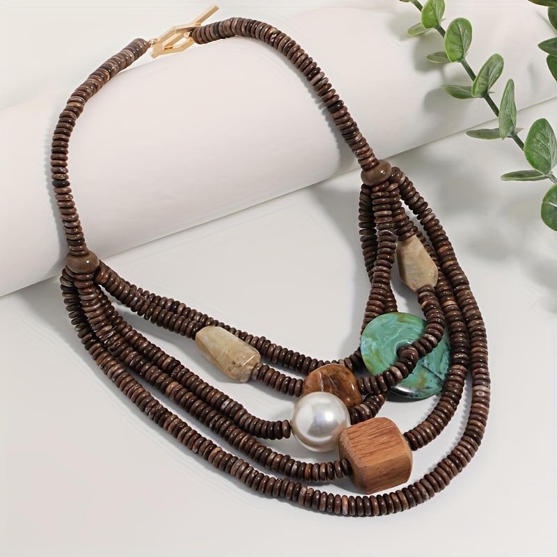 Women's Bohemian Color Block Multi-Layer Bead Necklace