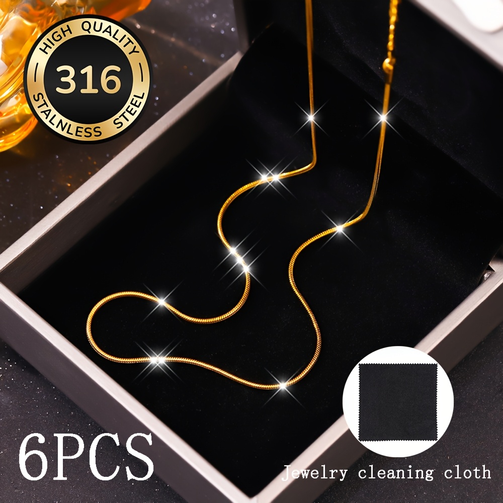 TEMU Collana classica regolabile con catena clavicola in acciaio inossidabile 316 oro 18K, 6 pezzi (+ 1 per la pulizia degli gioielli), 45+1.97