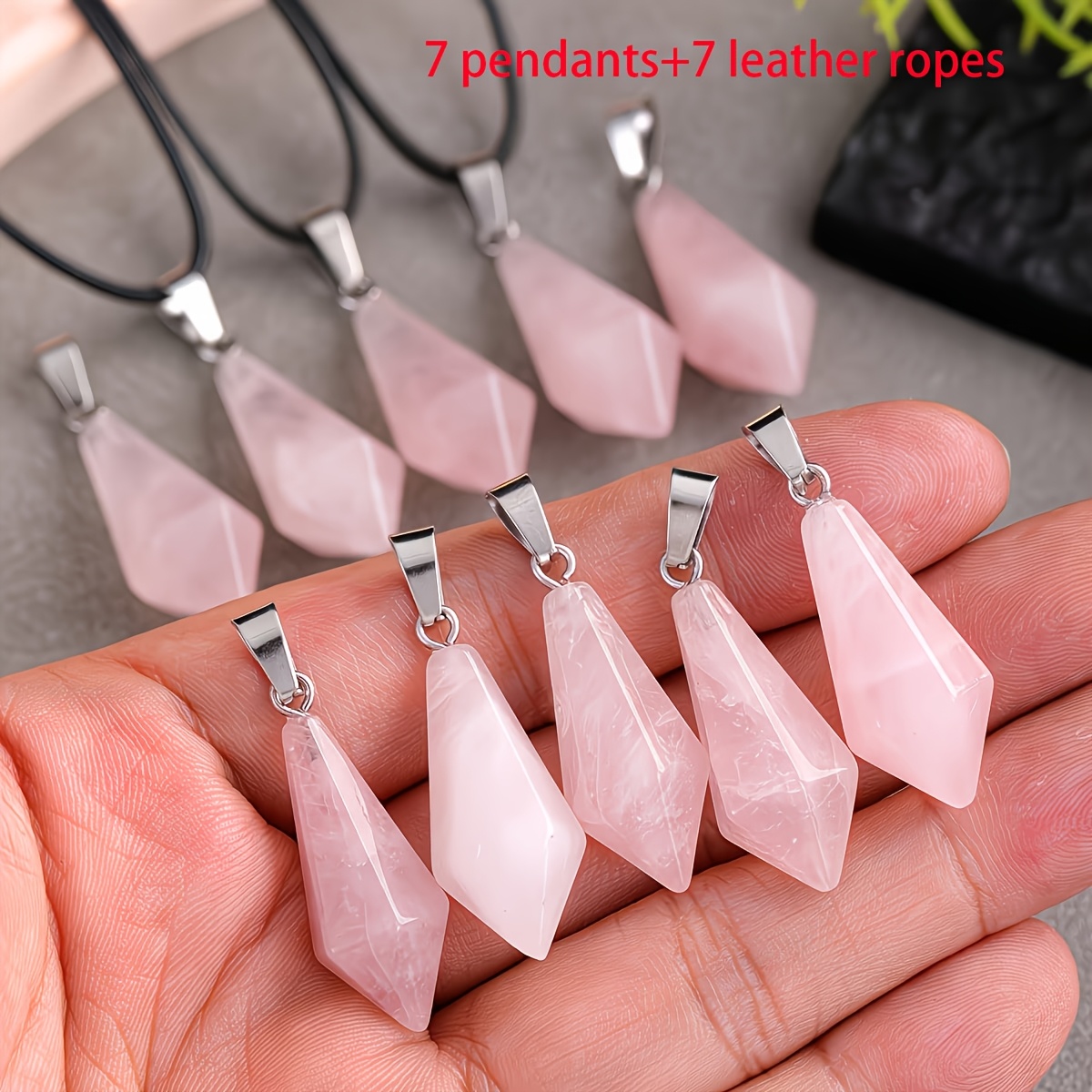 TEMU Lot de 4/14 pièces, Ensemble de pendentifs à pendule hexagonale naturelle, ornement et accessoire de chaîne de pull en quartz rose, Parfait pour