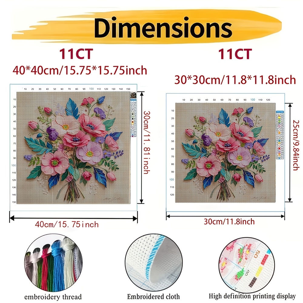 Frameless Stitch Printing Kit with Colorful Bouquet Art Pattern