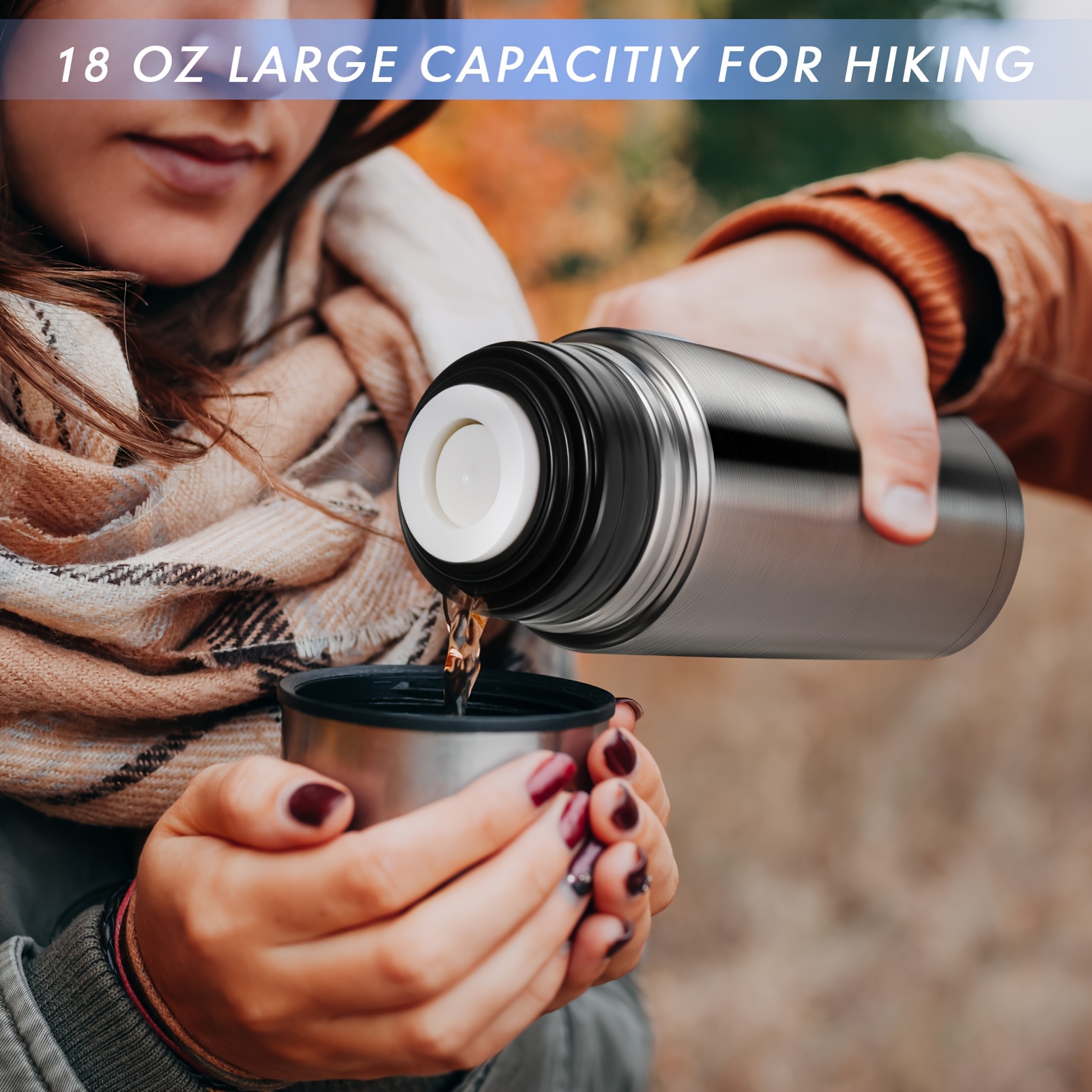 4pcs不锈钢热水瓶17盎司/500毫升热水瓶咖啡旅行杯带杯咖啡店密封真空绝缘瓶，适用于热饮 详情 5