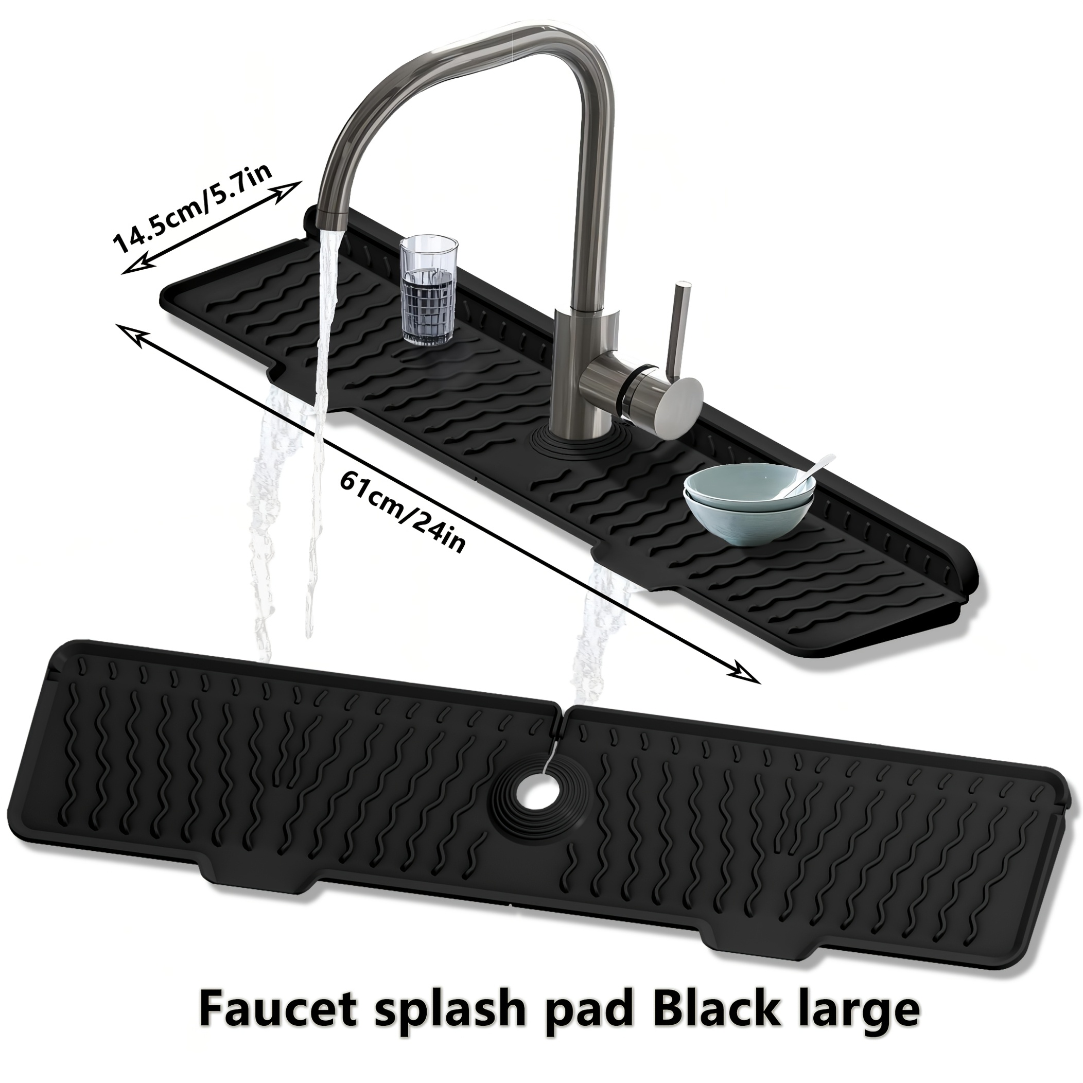 TEMU Wave-patterned Sink Mat With 5-degree Slope Drainage System, Heat-resistant Non-slip Bath & Countertop Suitable For Bathrooms, Sinks, Stovetops,