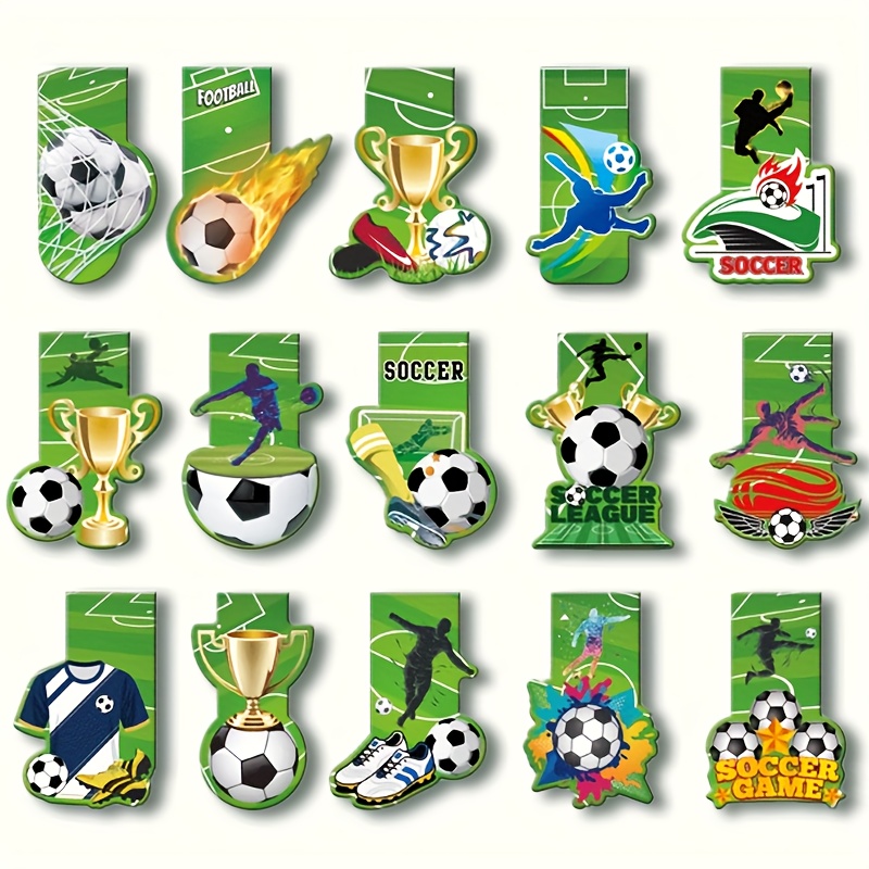 A Set Of 15 Designed Magnetic Football Bookmarks, Made From Soft Magnetic Material And Paper, Lightweight And Durable, Can To Books Without Easily Falling Off, Making Them Gifts For Boys, Students,