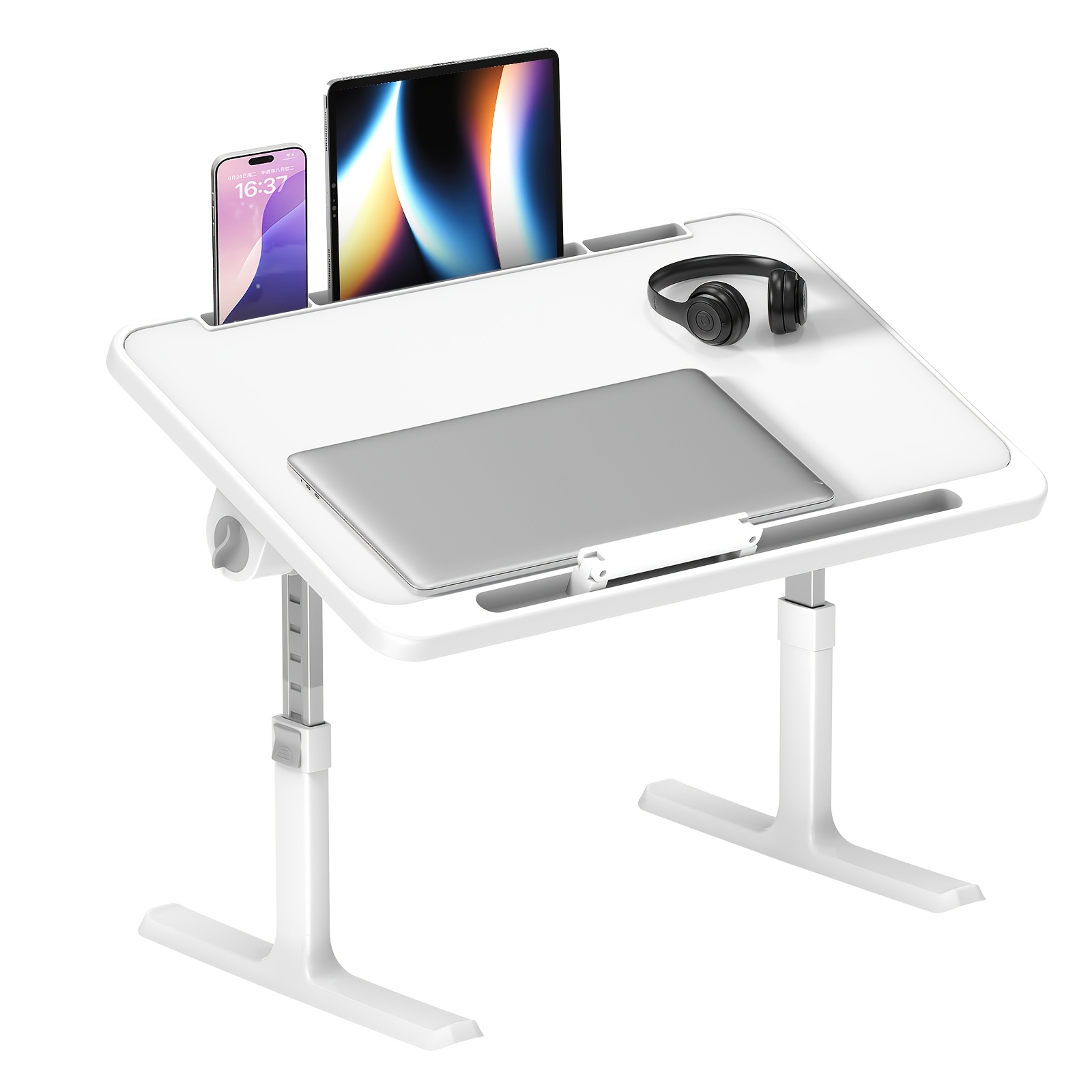TEMU Tablette pour ordinateur portable pliable et réglable en hauteur avec support pour téléphone/tablette et antidérapante - Bureau de lit portable