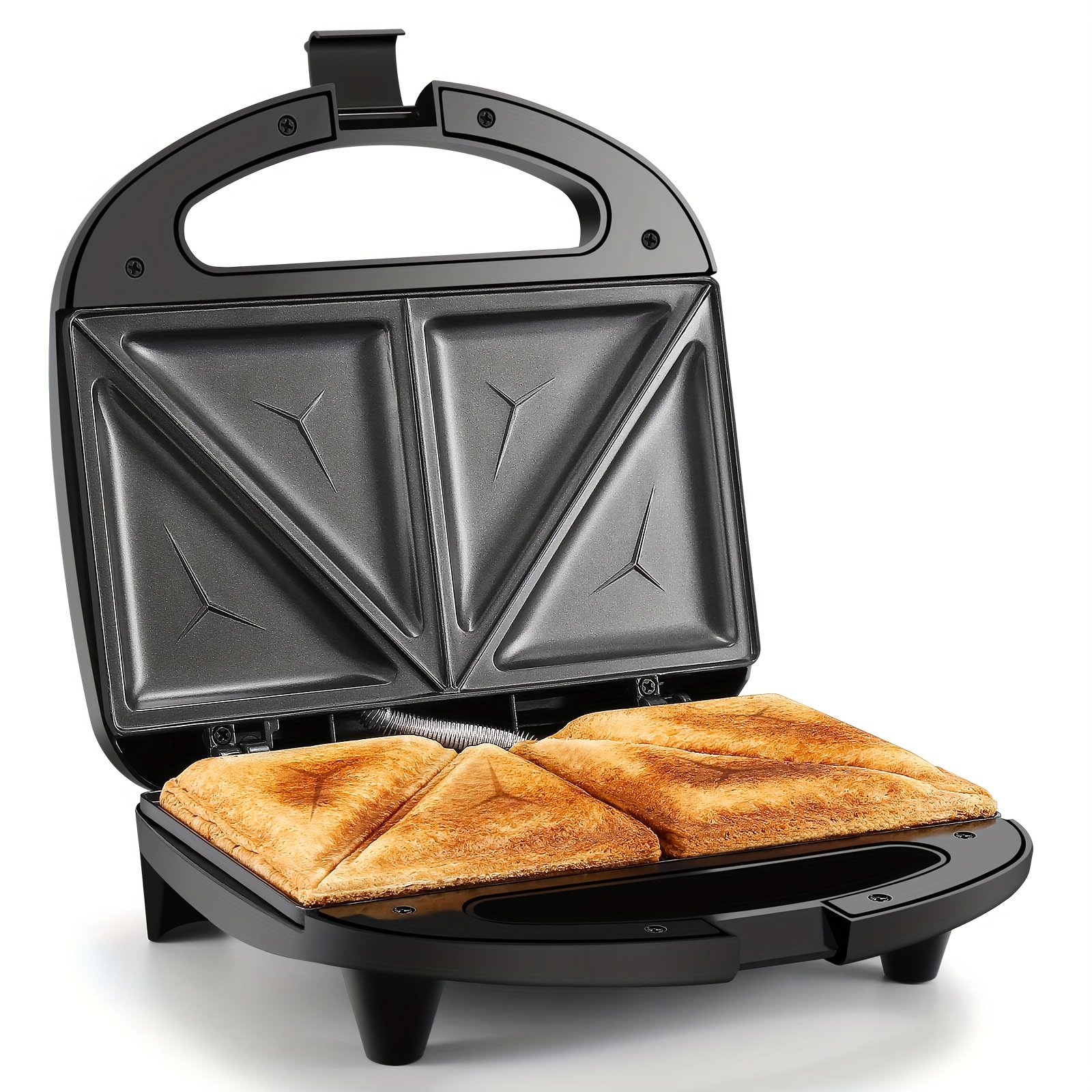 TEMU Multifunctional Sandwich Maker & , Toaster With Led Indicator Lights And Handle, And Clean, Black
