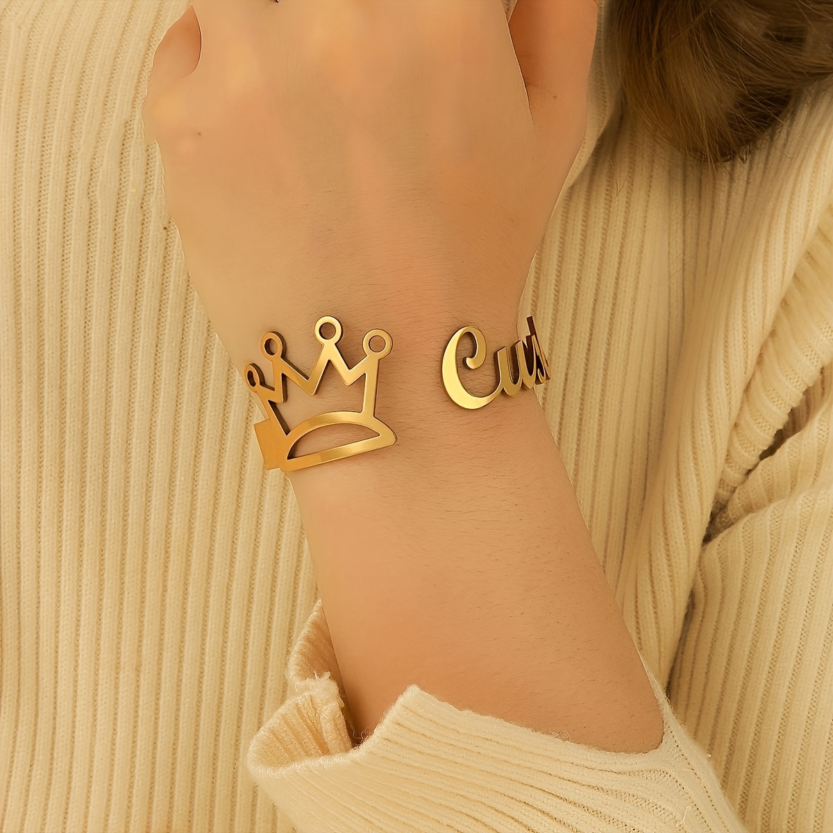 Personalized Princess Crown Name Bracelet, Adjustable Bangle