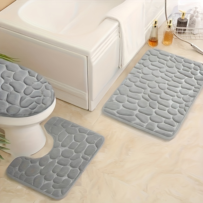 

3pcs Bathroom Mats, Pvc Grid Non-slip Bottom, Non-slip Toilet Mat, U-shaped Mat, Toilet Seat Mat, Comfortable, Bathroom Decoration, Absorbent Carpet, Easy To Clean