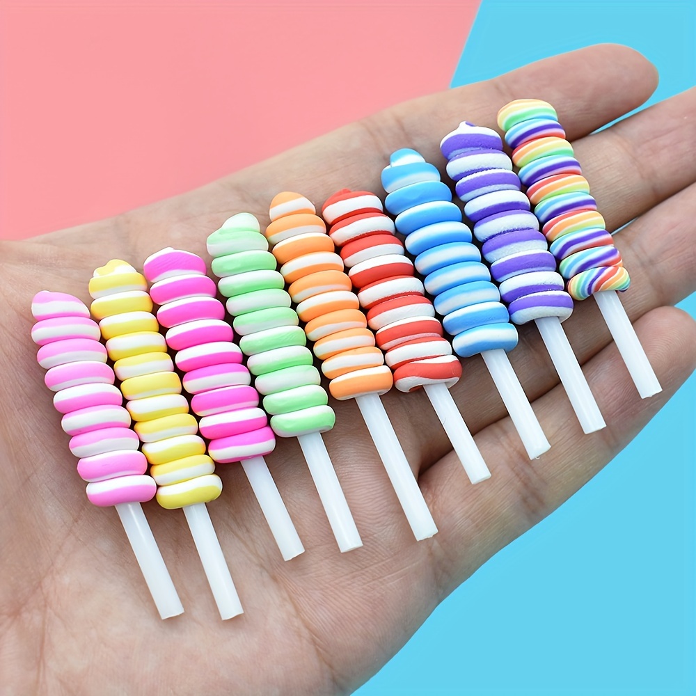 

10pcs Colorful Diy Candy Lollipop Beads, Resin Craft Beads For Jewelry Making, Lollipop Charms For Phone Case & Stationery Box Embellishment, Creative Pin Accessories, Art Supplies For Home Decor