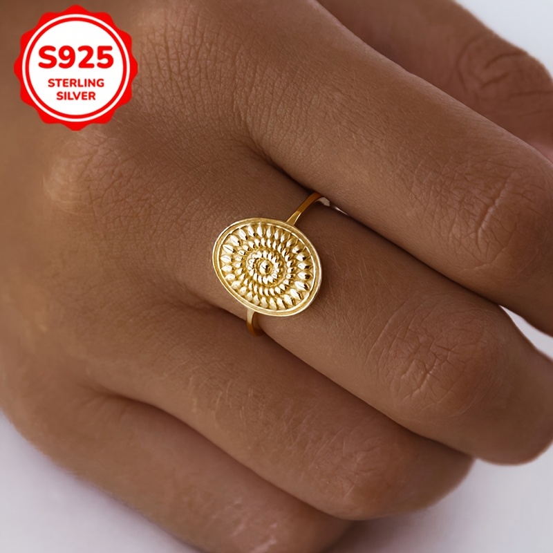 Sunflower Pattern 925 Sterling Silver Vintage Style Ring